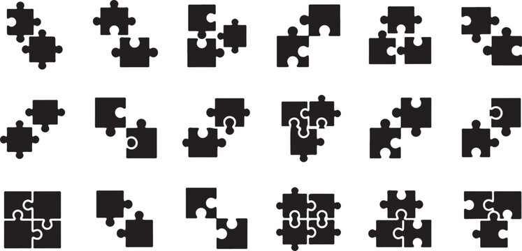 Jigsaw puzzle pieces in various stages of completion