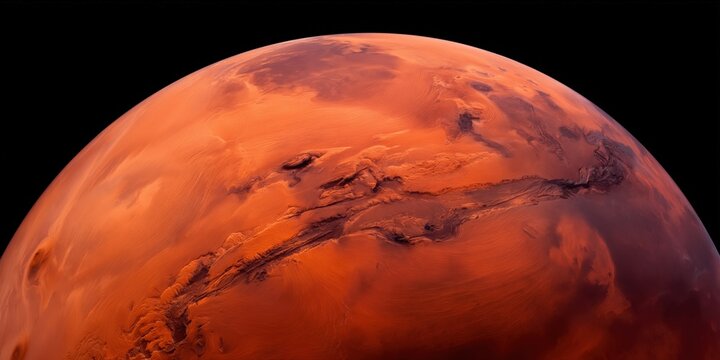 Planetary surface revealing deep canyon rift across hemisphere