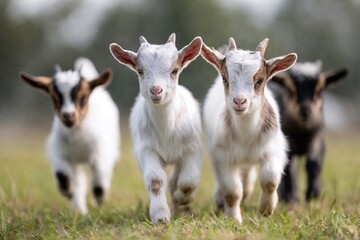 Obraz premium Baby goats walking on grass outdoors in nature