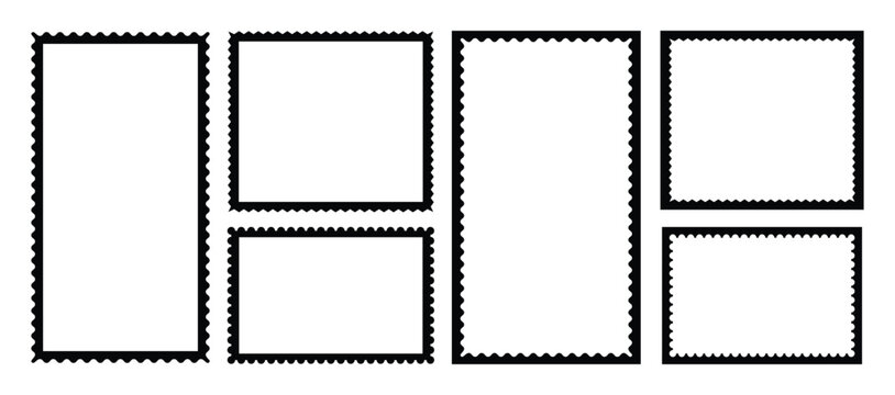 A collection of rectangle frames with wavy edges. Trendy zigzag curved geometric frames for decorative design, stamps, stickers, price tag. Zigzag wavy edge rectangle frame set jagged geometric.