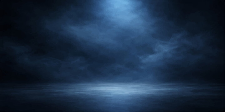 A dramatic dark blue sky fills the cloudscape with stormy white clouds and black shadows signaling a nature hurricane under an overcast light
