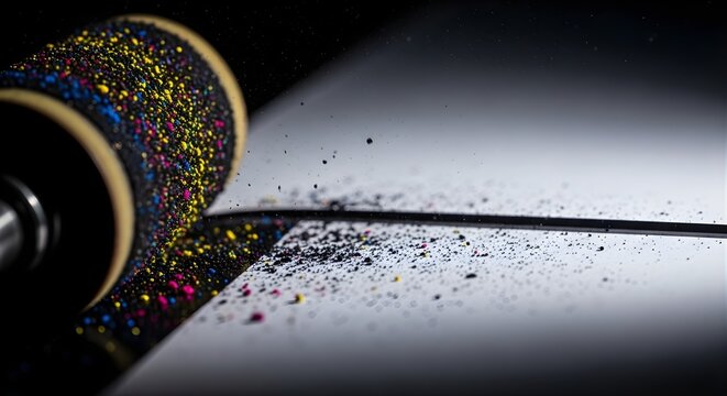 Macro Shot of Laser Printer Toner Roller and Micro Particles