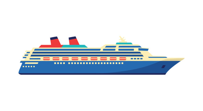 Cruise Ship Vector Illustration, Flat Style Graphic of a Large Passenger Liner for Travel and Maritime Tourism Concepts
