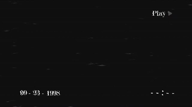 VHS Playback Overlay with Static Glitch and Vintage Timecode, CRT Scanlines Distortion Noise Texture Retro Effect 4K