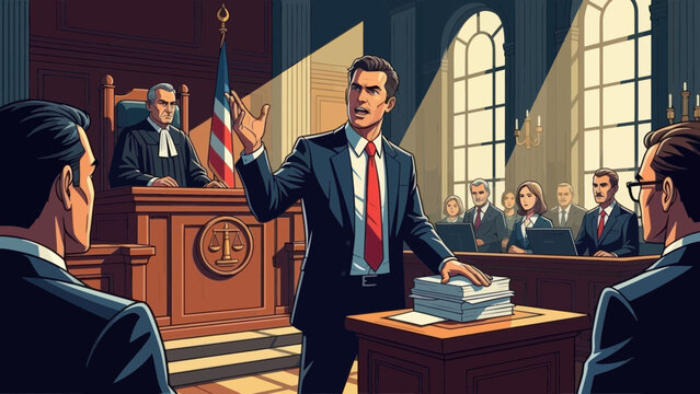 Lawyer making a passionate argument in a courtroom