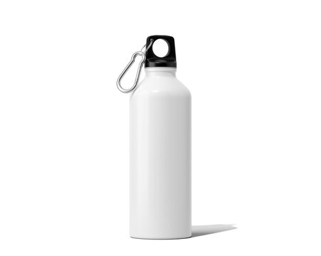 Blank White Aluminum Sport Water Bottle Isolated On Transparent Background, PNG, Prepared For Mockup, 3D Render.