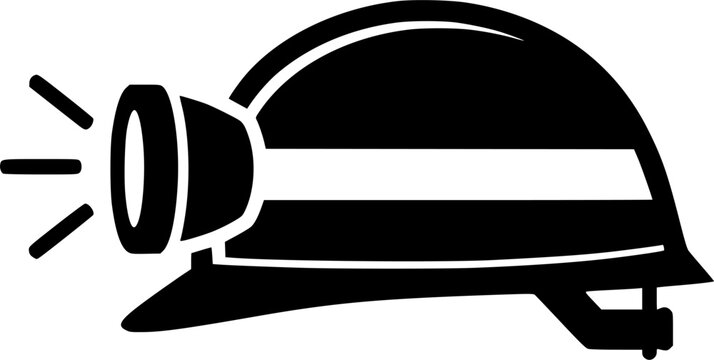 Torch helmet icon black and white vector illustration line icon vector pictogram &ndash; Black and White Vector Illustration