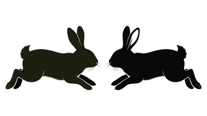 Obraz premium Two leaping rabbits are depicted as silhouettes facing each other in a simple graphic style