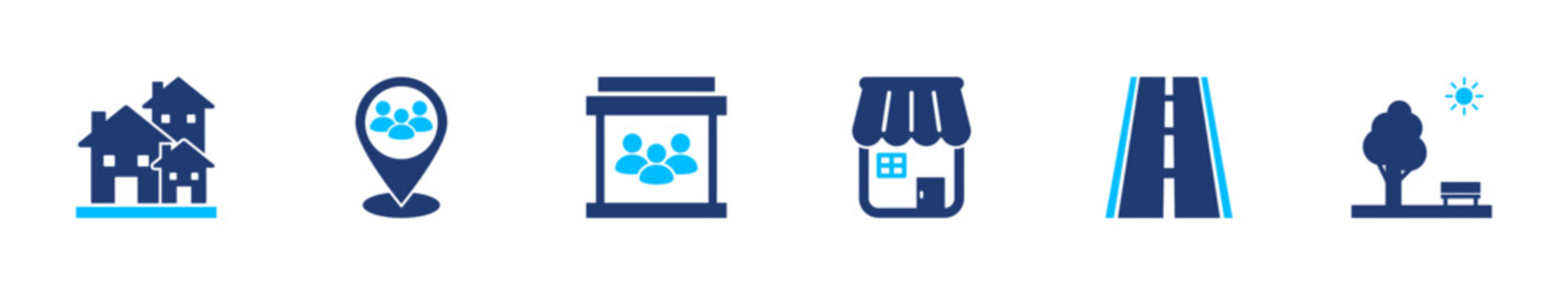 Local community icon set. neighborhood, people, social, connection, place. solid style icon collection.