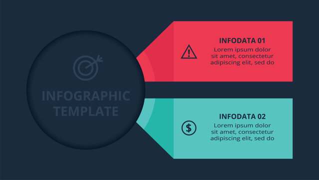 Visual Strategy concept for infographic with 2 steps, options, parts or processes. Template for web on a black background.