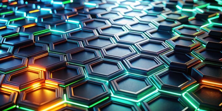 Abstract Hexagonal Grid with Vibrant Neon Accents A Futuristic Technological Background