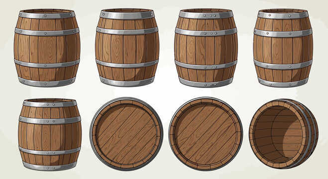 Wooden Barrels Set Vintage Cask Containers Brewery Storage Vector Illustration