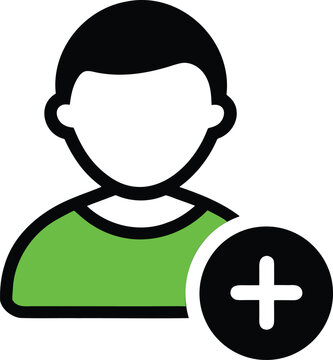 Add user icon with green shirt and plus sign