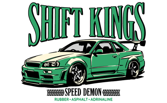 Legend race. Road speed graphic print. Extreme racing. Car print design for t shirt print, poster, sticker, background and other uses.