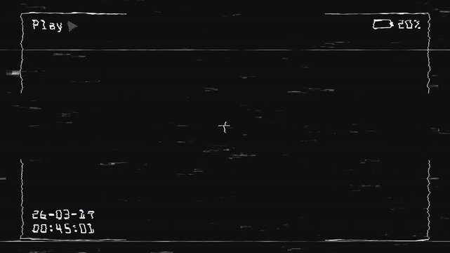 Retro VHS Playback Overlay with Static Glitch and Timecode, CRT Low Battery Warning Indicator with Distortion Scanlines and Noise Texture 4K