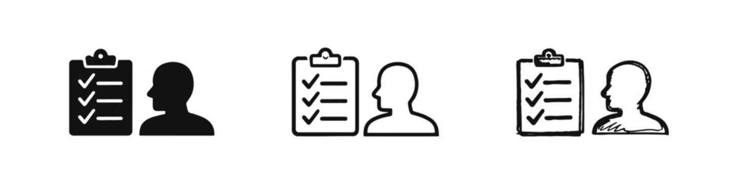 Candidate Evaluation and Checklist Icons with Human Profile and Clipboard Document