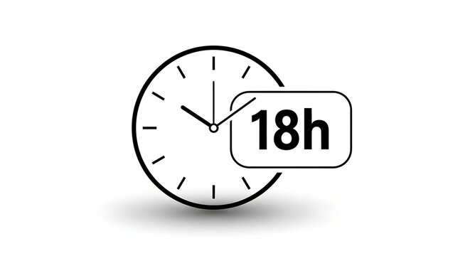 Black clock icon with 18h text on white background