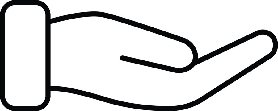 Art & Illustration, Clean line art illustration of an open human hand. Represents giving, receiving, charity, or holding virtual objects in design.