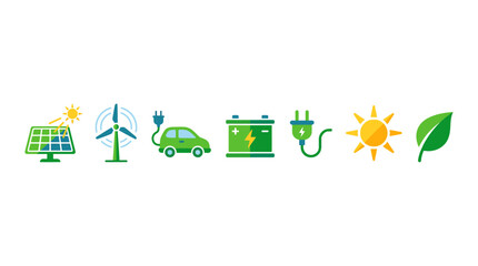Eco friendly energy sources power an electric vehicle with solar panel wind turbine battery and leafy green environment © MuhammadAbdulJalil01