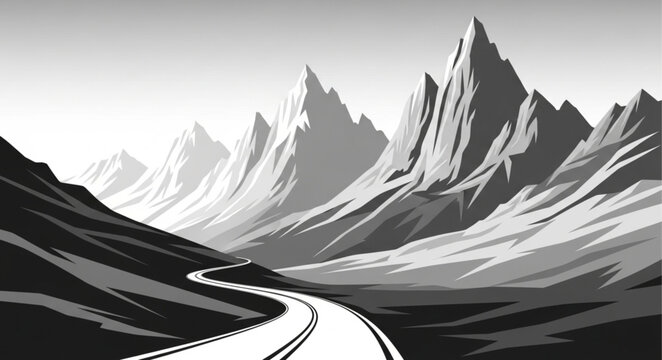 Winding Mountain Road Curving Through Alpine Peaks.