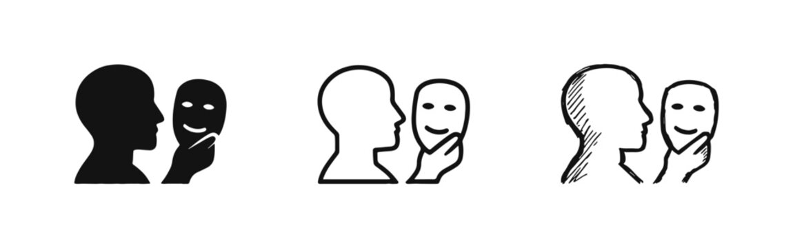 Man Holding Happy Face Mask Icon Set