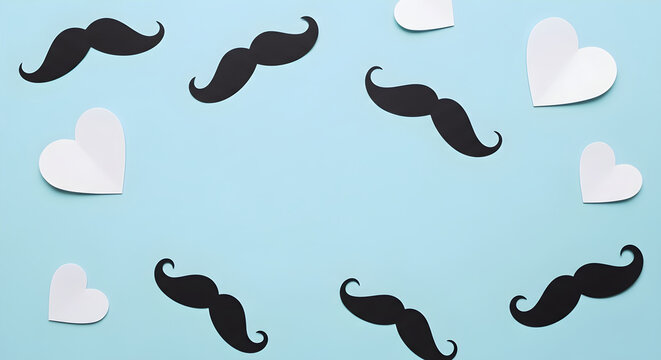 Father's day celebration mustaches and hearts a festive background
