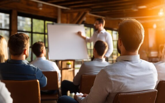 Attendees in Countryside Barn Attending Presentation in Natural Setting