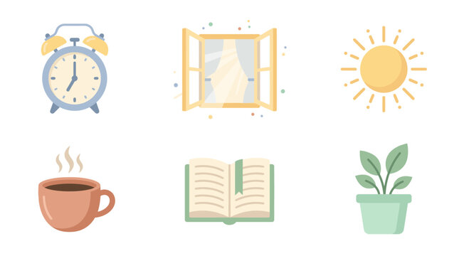Morning routine begins with coffee and a book by the sunny window with a clock and plant nearby always.