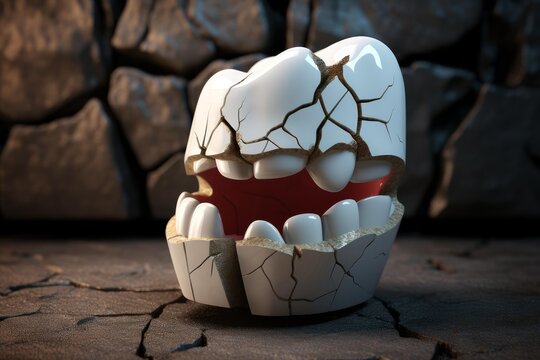 Broken denture representing dental fragility and oral health problems