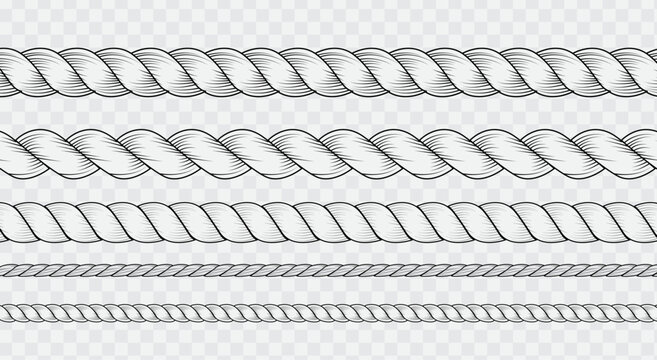 Seamless swaying decorative rope border brush strokes set design for cowboy or sailor , nautical, marine knit banner poster cords