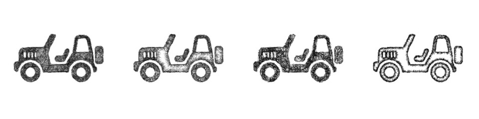 Sketch toy jeep icon design set © David Zydd
