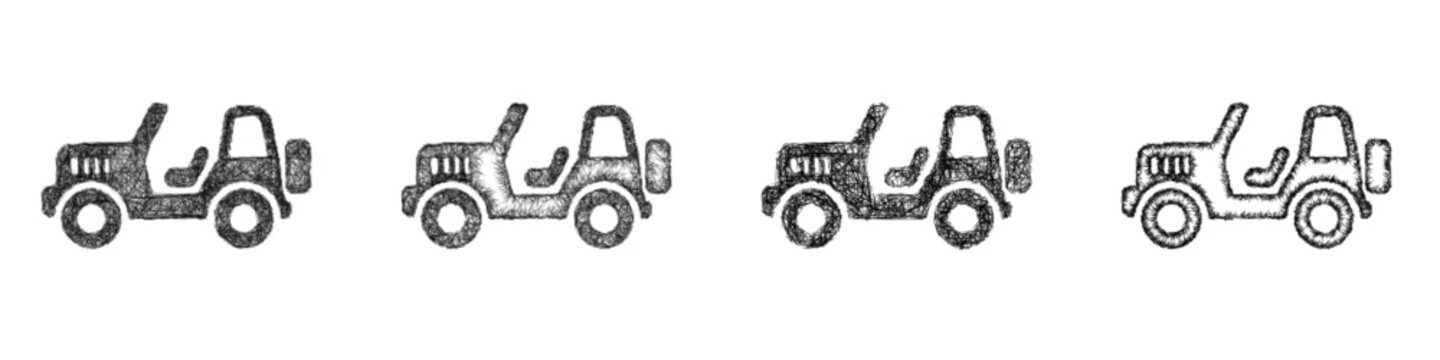 Sketch toy jeep icon design set