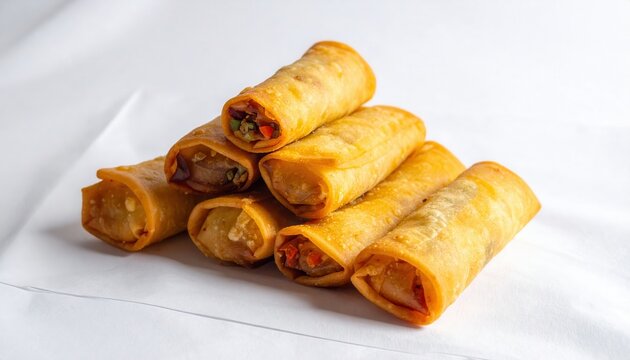 Golden Fried Spring Rolls: Piled High With Crisp Flaky Exteriors, A Delicious Appetizer Perfect For Sharing