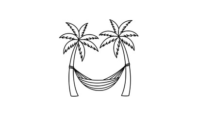 Minimal hammock palm tree outline vector tropical beach illustration © MstLiza