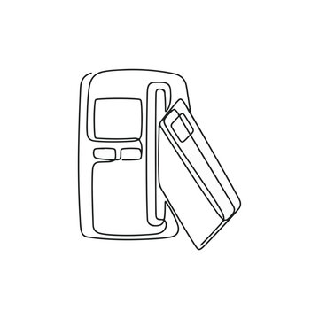 Payment terminal with a credit card inserted, representing electronic transactions and digital finance