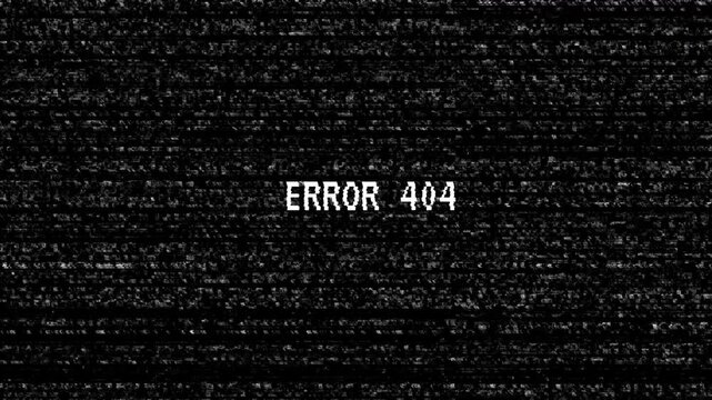 Digital error 404 message on grainy black background. Suitable for website design and techrelated concepts. 404 error on a grainy background, ideal for tech websites and digital projects.