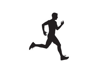 Obraz premium Black silhouette of a running male athlete on white background.