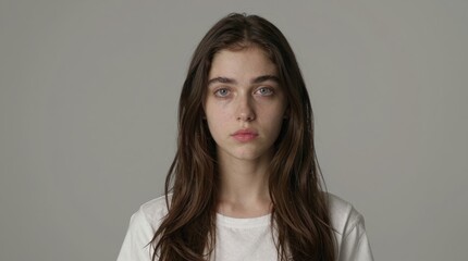 Fototapeta premium Young Woman with Long Hair and Natural Beauty in Studio Setting