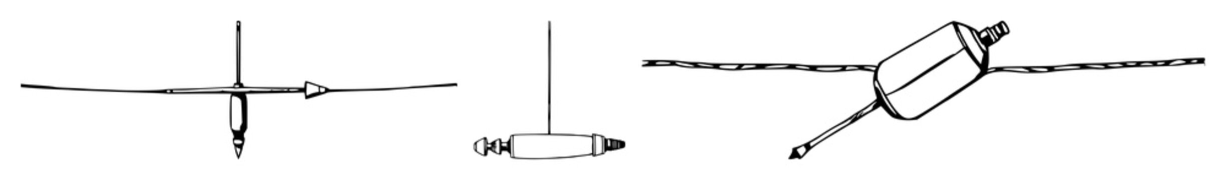 Plumb bob set with hand-drawn line art design featuring brass weight, string, construction and measurement with measuring tools