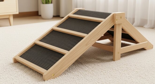 Foldable Wooden Pet Ramp Providing Easy Access to Furniture and Vehicles