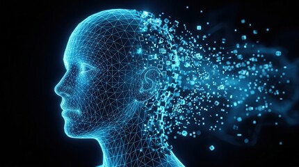 Obraz premium Digital transformation concept featuring AI artificial intelligence in a human face head.
