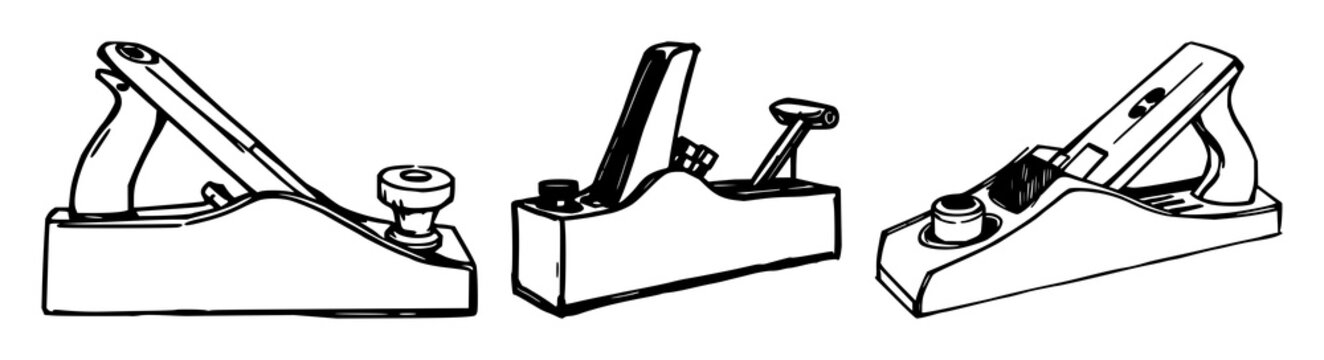 Small block plane set with sketchy black line art design featuring airplane, aircraft, block model with aviation and design