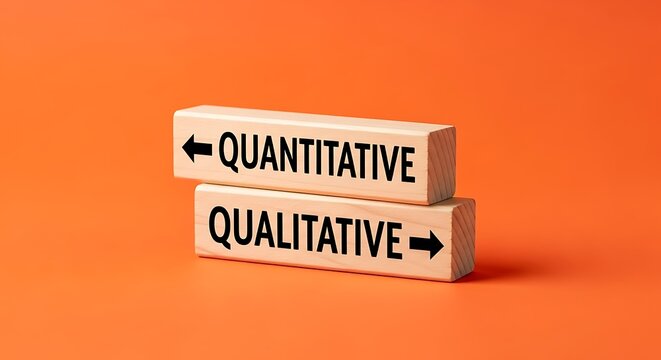 Wooden blocks showing quantitative and qualitative research comparison with arrows
