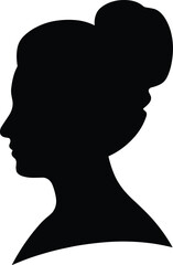 Female profile silhouette, classic portrait design, elegant hairstyle outline, black vector illustration, abstract head shape, artistic decorative emblem © MD SAHIDUL