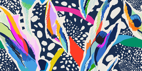 Obraz na płótnie Canvas Artistic dynamic exotic doodles with dots pattern. Abstract fashionable unique template for design. 