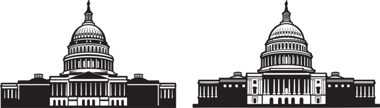 A striking black silhouette of the united states capitol building in washington dc a national landmark silhouette.Washington dc a national landmark silhouette vector.