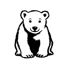 Silhouette outline of a cute adorable sitting baby polar bear cub © ZamStock