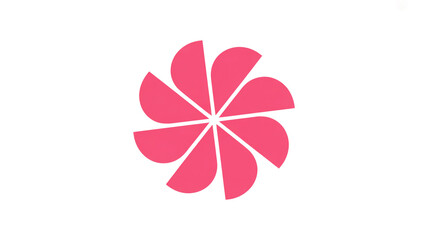 Fototapeta premium A minimalist logo design of a pinwheel or windmill shape in bright pink against a pure white background.