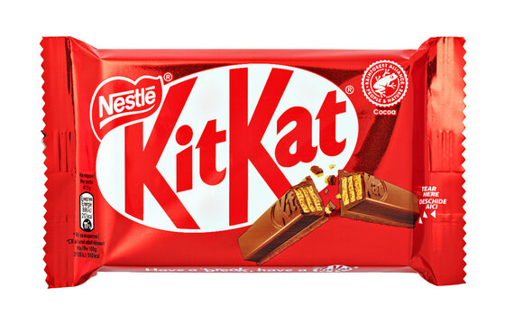 Nestle kitkat chocolate bar with wafer on transparent background