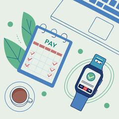 Concept of online payment with a smartwatch and a clipboard checklist e commerce smartwatch clipboard checklist technology transaction illustration business e-commerce shopping consumer © hiya